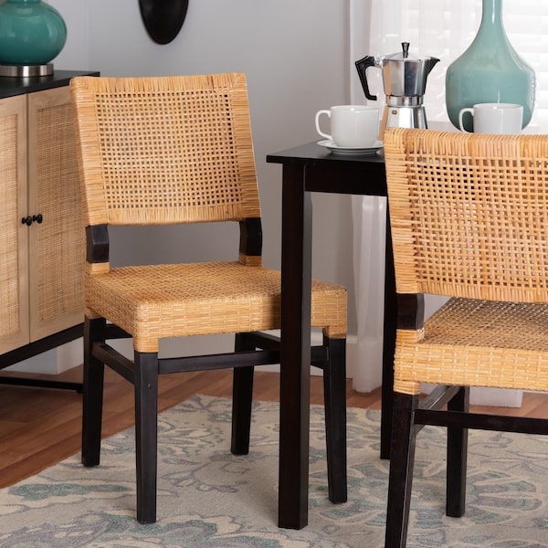 Baxton Studio Lesia Modern Bohemian Natural Brown Rattan and Espresso Brown Mahogany Wood Dining Chair 224-13130-ZORO - main